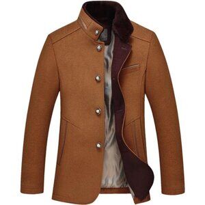 Men's Gentle Band Collar Single Breasted Coat Camel